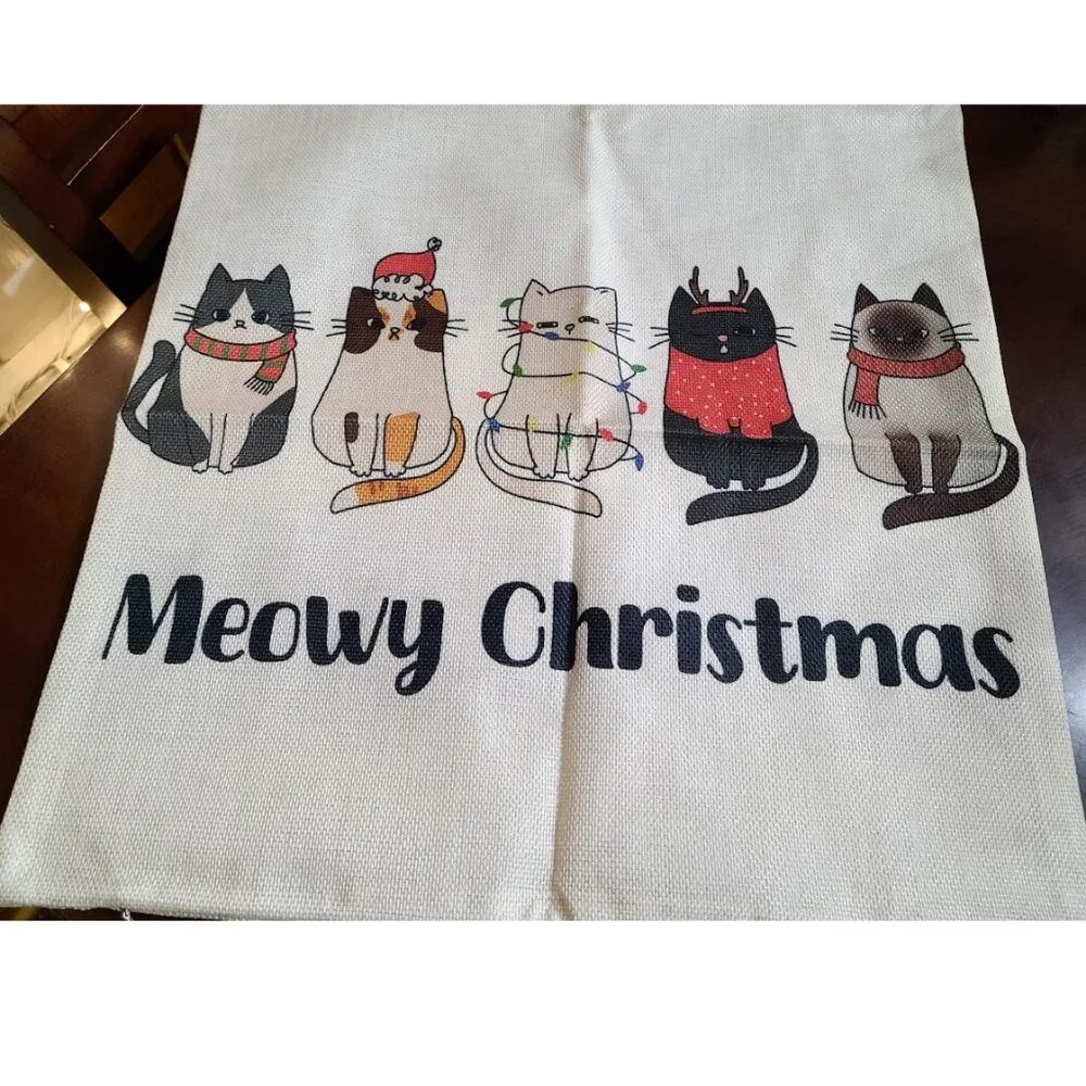 Cat Christmas Pillow Cover Decorative Throw Case Sofa Couch Holiday Accent Decor